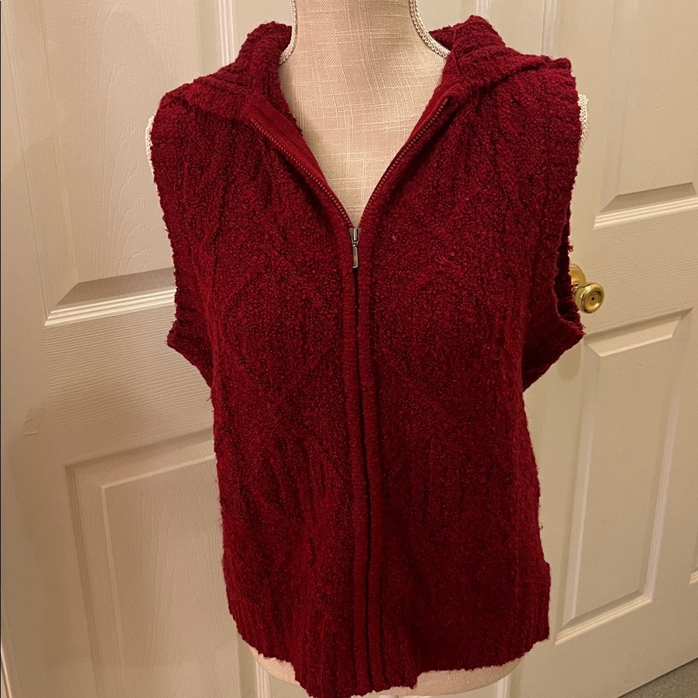 Coldwater Creek Women's Burgundy Sleeveless Sweater Vest with Hood